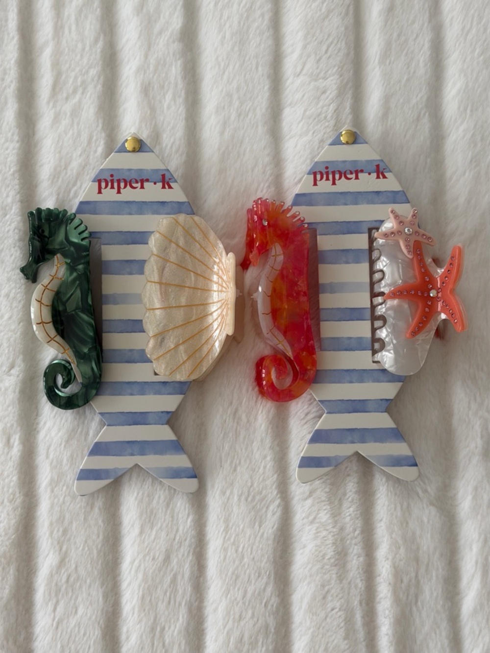 Piper K Seahorse Starfish Hair Clip Set Of 4 Large Claw Iridescent Mermaid NWT